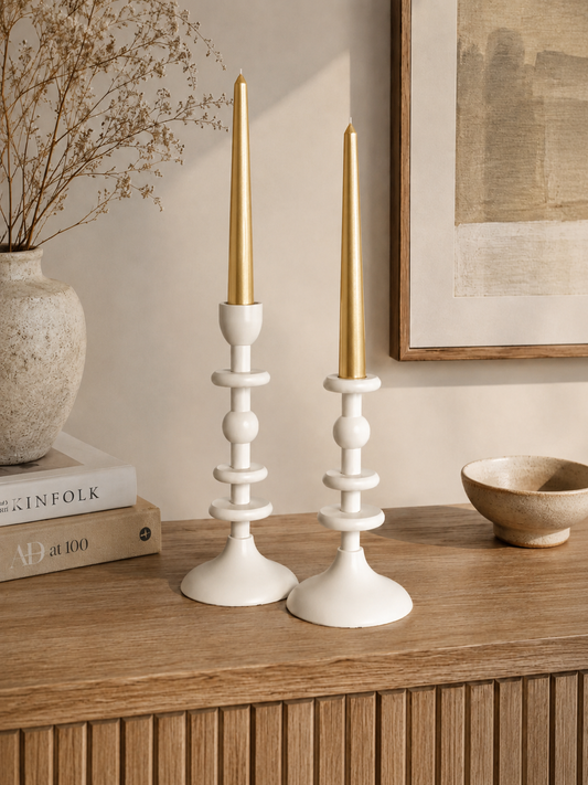 White Sculptural Candle Holders