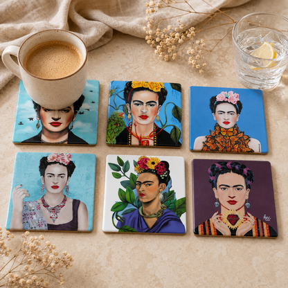 Frida-Inspired Ceramic Tile Coasters
