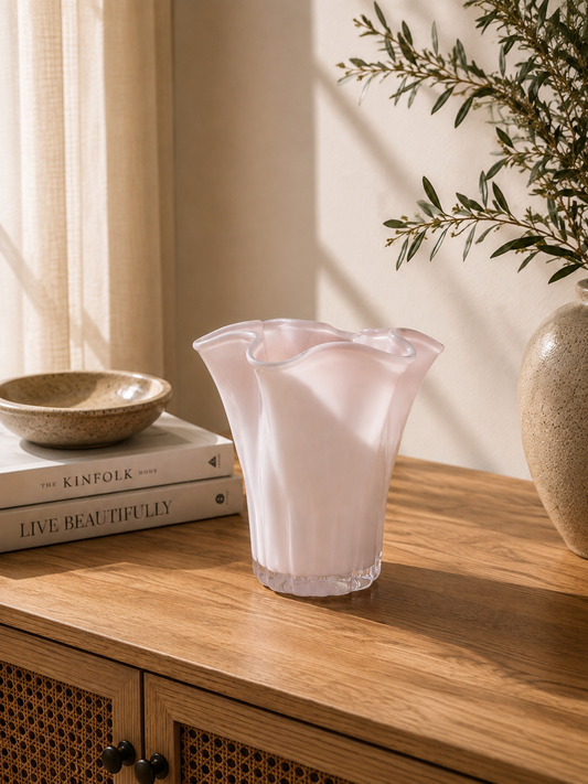 Ribbed Wavy Art Glass Vase