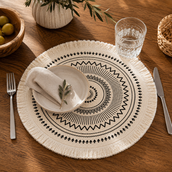 Geometric Fringe Round Placemat
