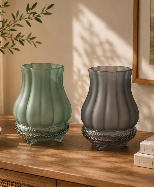 Frosted Ribbed Glass Vase
