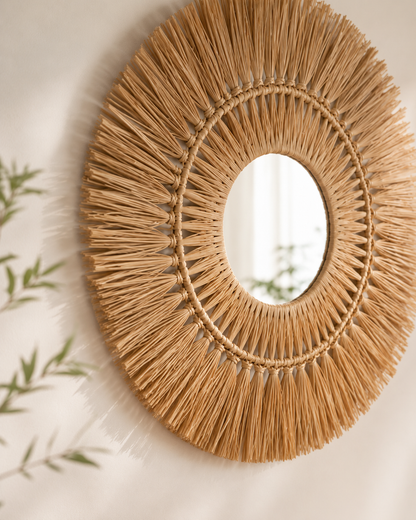 Natural Raffia Sunburst Wall Mirror