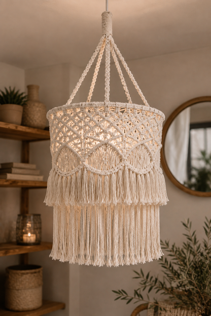 Macramé Ceiling Lamp Cover with Layered Fringe