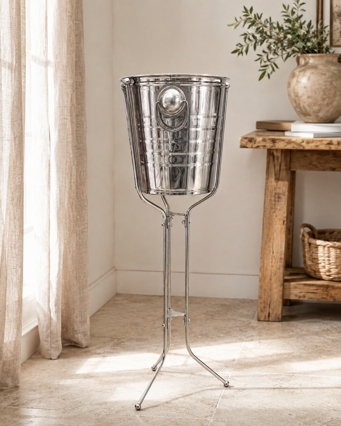 Silver Beverage Cooler Bucket with Floor Stand