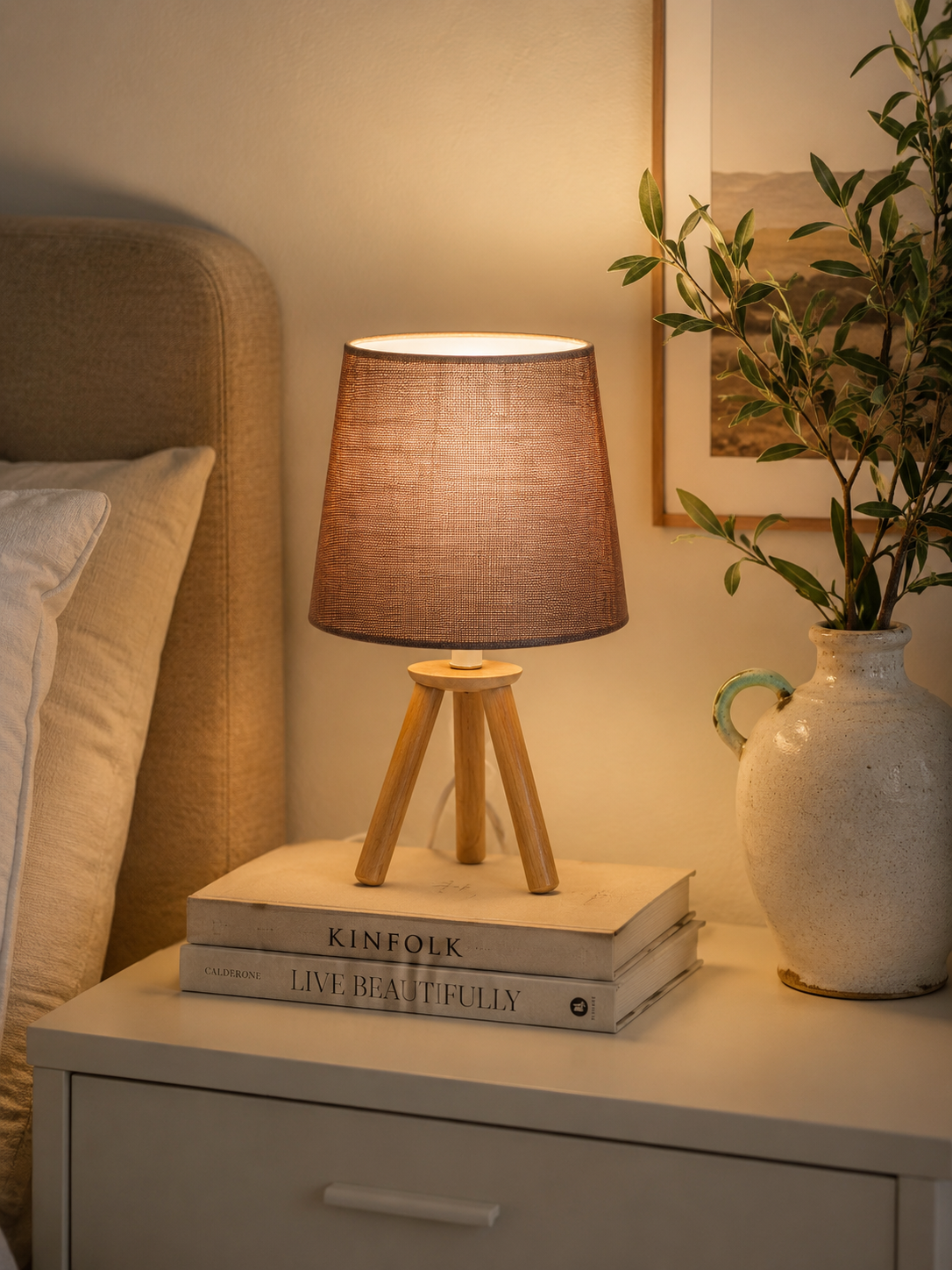 Wooden Table Lamp with Fabric Shade