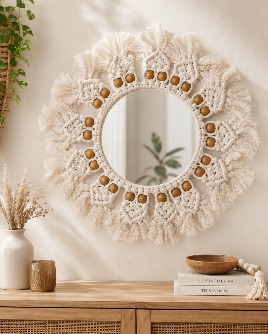 Boho Macramé Round Wall Mirror
