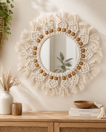 Boho Macramé Round Wall Mirror