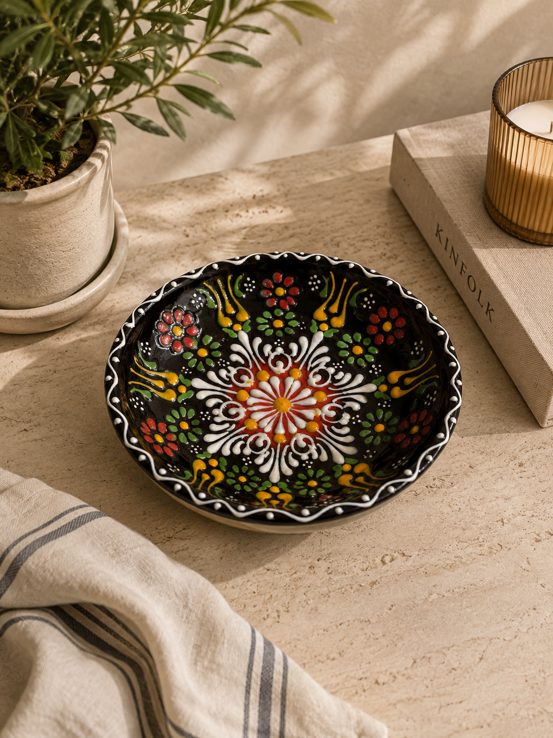 Hand-Painted Ceramic Bowl – Traditional Floral Design