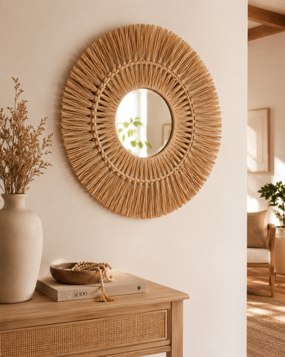 Natural Raffia Sunburst Wall Mirror