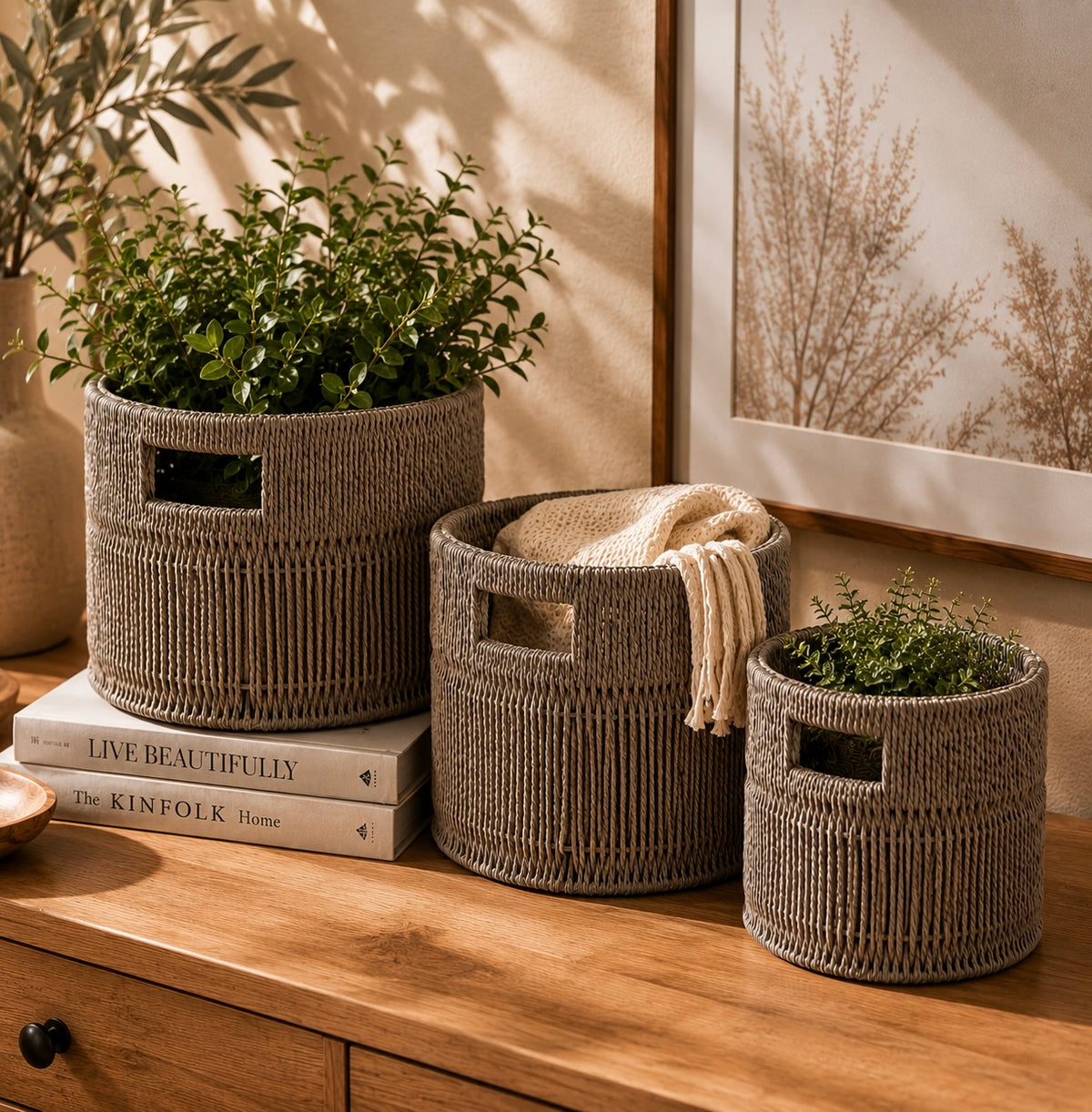 Woven Grey Storage Baskets