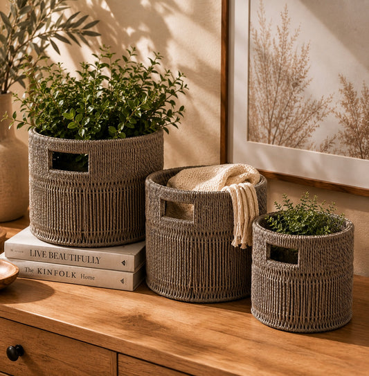 Woven Grey Storage Baskets