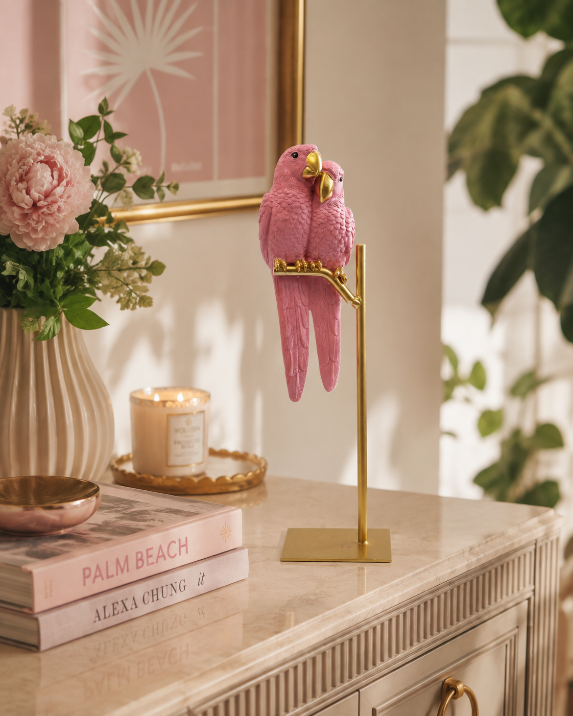 Pink Parrot Couple Decorative Stand