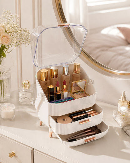 Large Makeup Organizer with Drawers & Clear Dustproof Lid