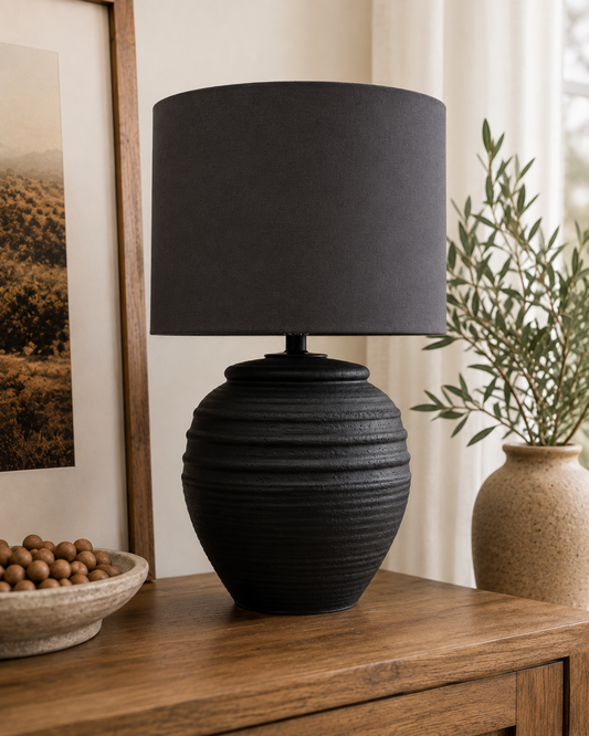 Textured Black Ceramic Table Lamp
