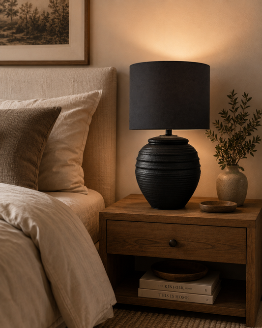 Textured Black Ceramic Table Lamp