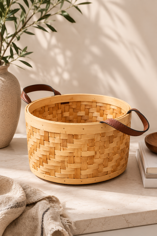 Woven Bamboo Storage Basket with Handles