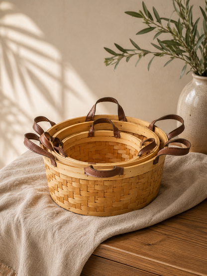 Woven Bamboo Storage Basket with Handles