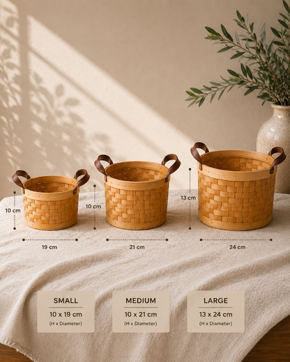 Woven Bamboo Storage Basket with Handles