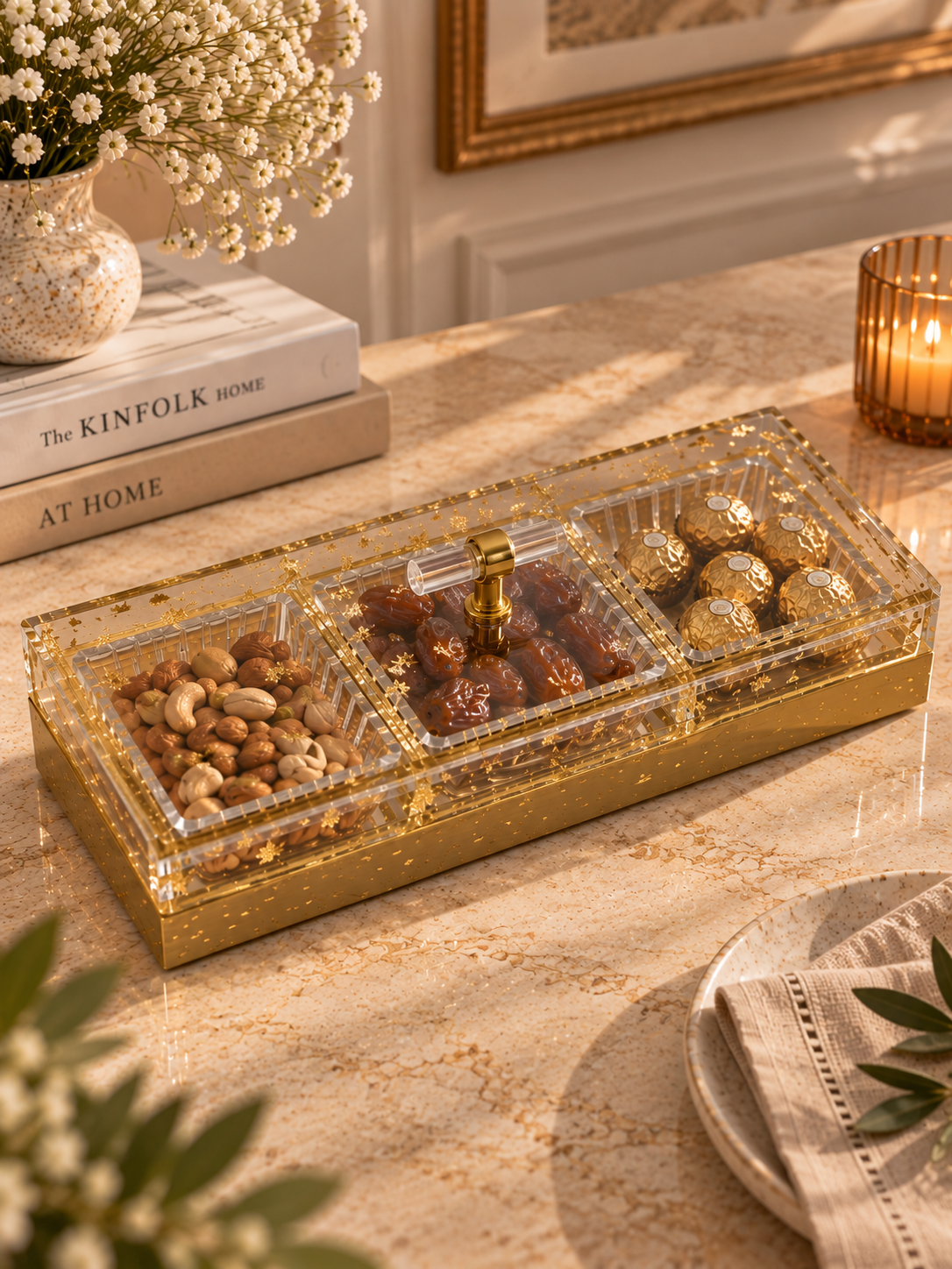 Gold Fleck 3 Section Serving Box