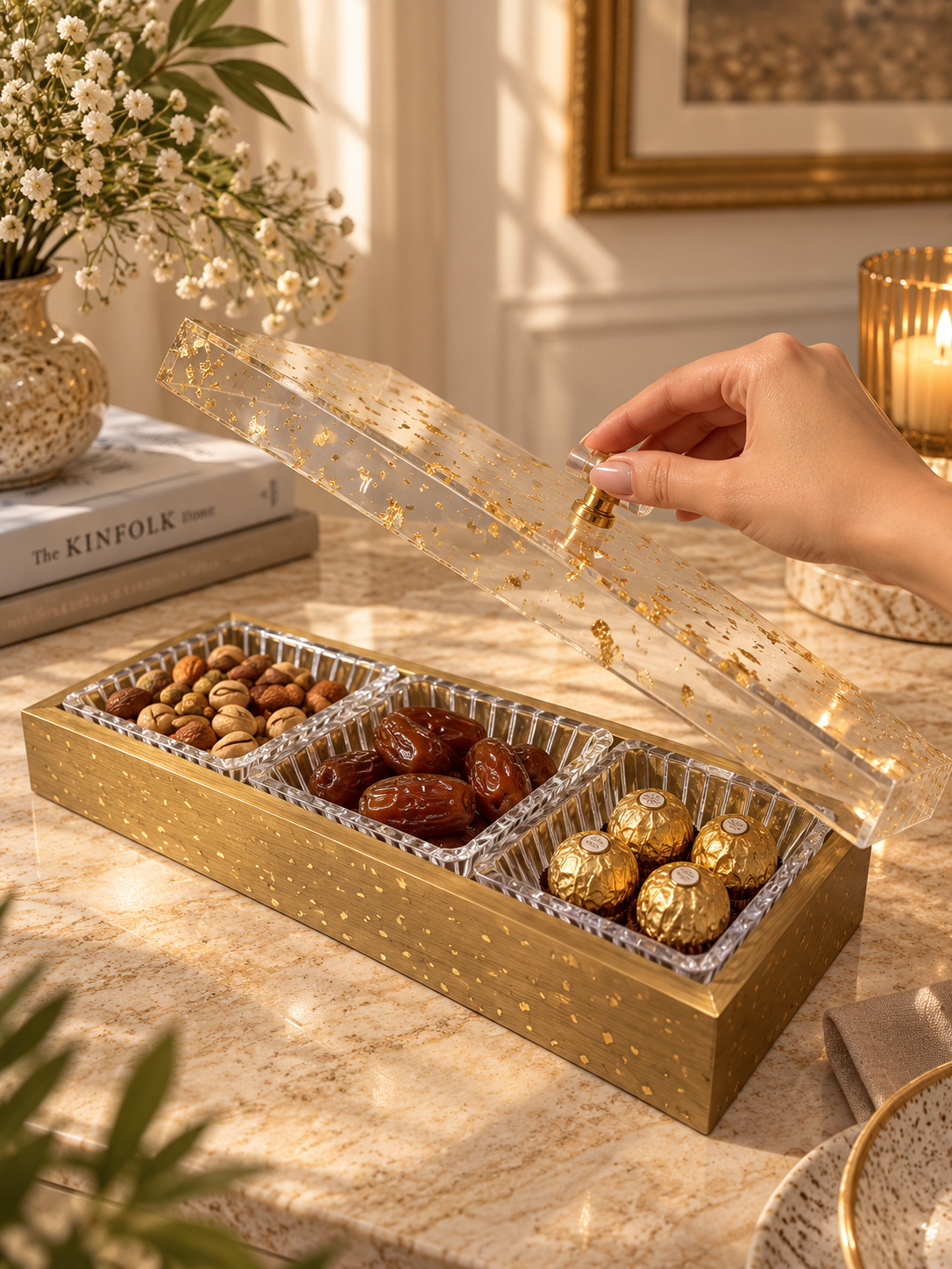 Gold Fleck 3 Section Serving Box