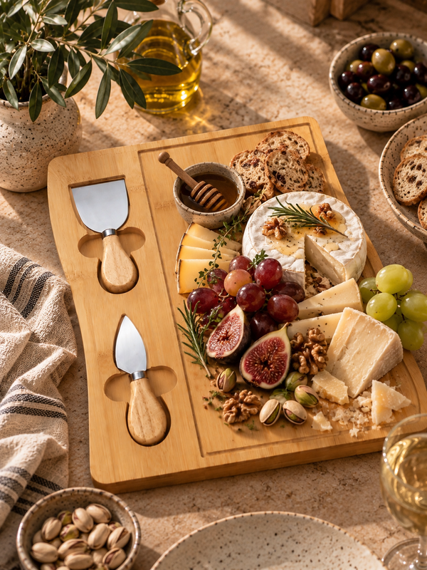 Bamboo Serving Board with 2-Piece Tool Set