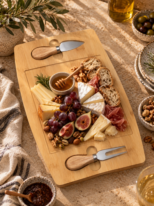 Bamboo Serving Board with 2-Piece Tool Set