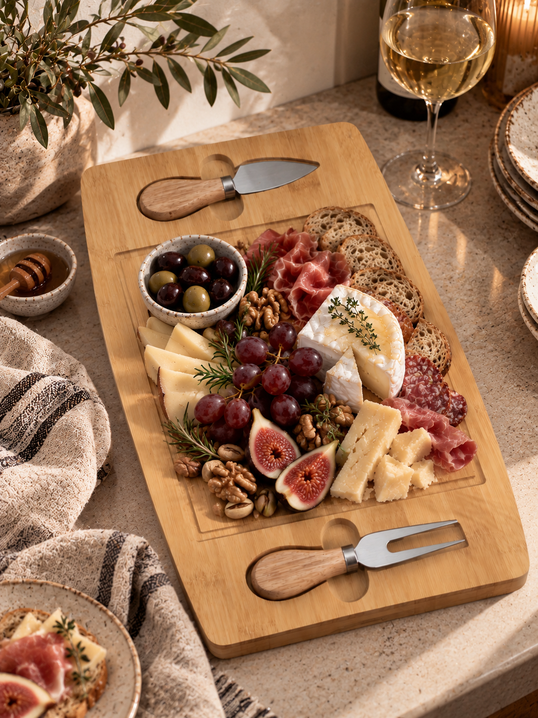 Bamboo Serving Board with 2-Piece Tool Set
