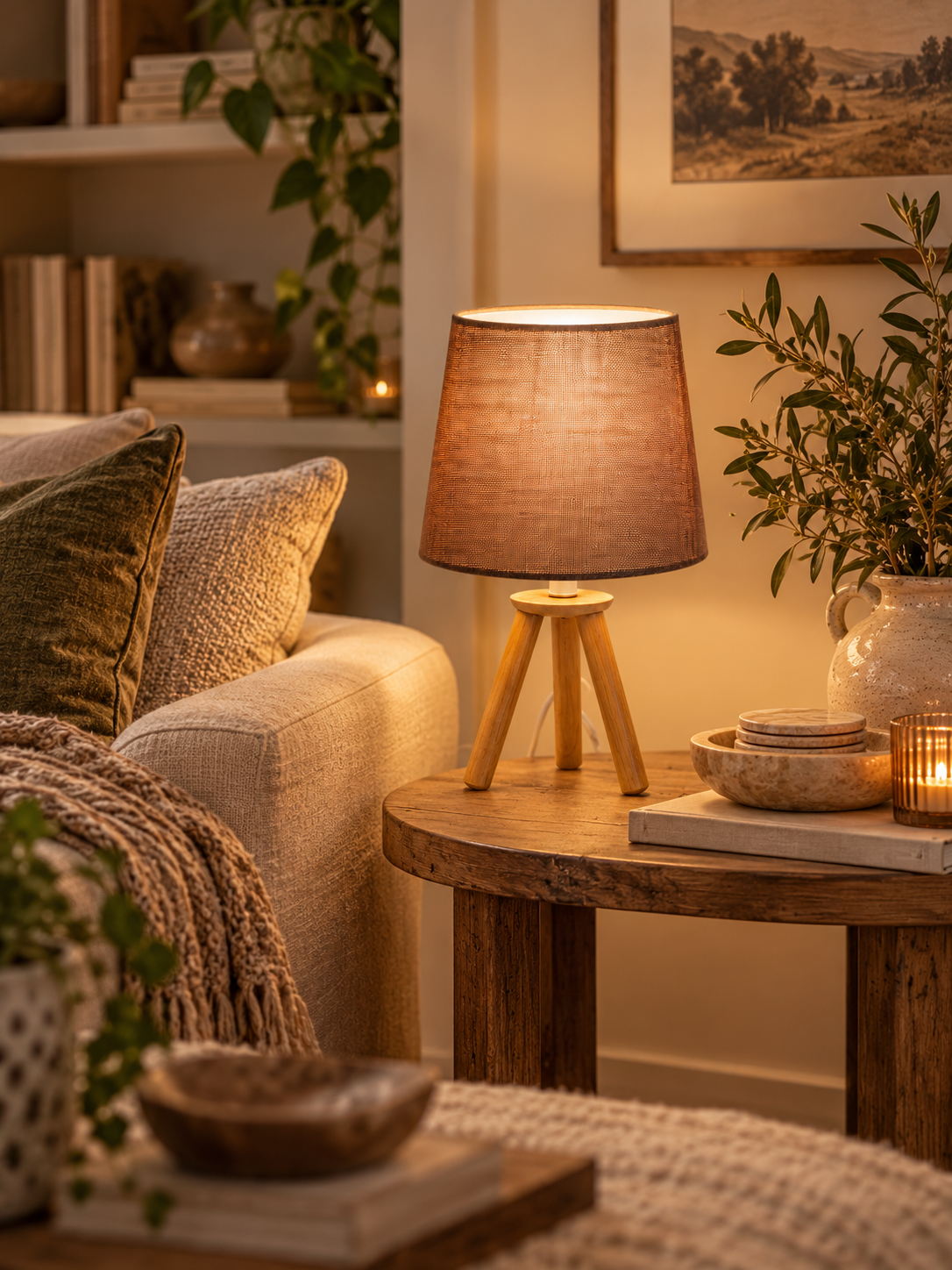 Wooden Table Lamp with Fabric Shade
