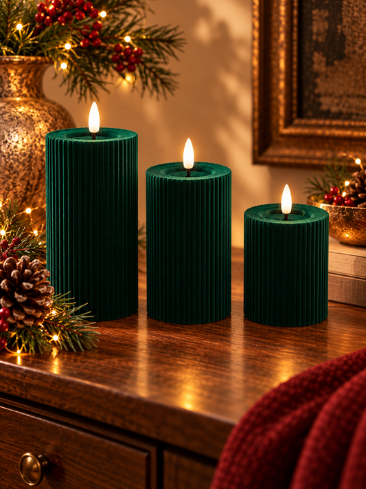 Velvet Forest Green LED Candles