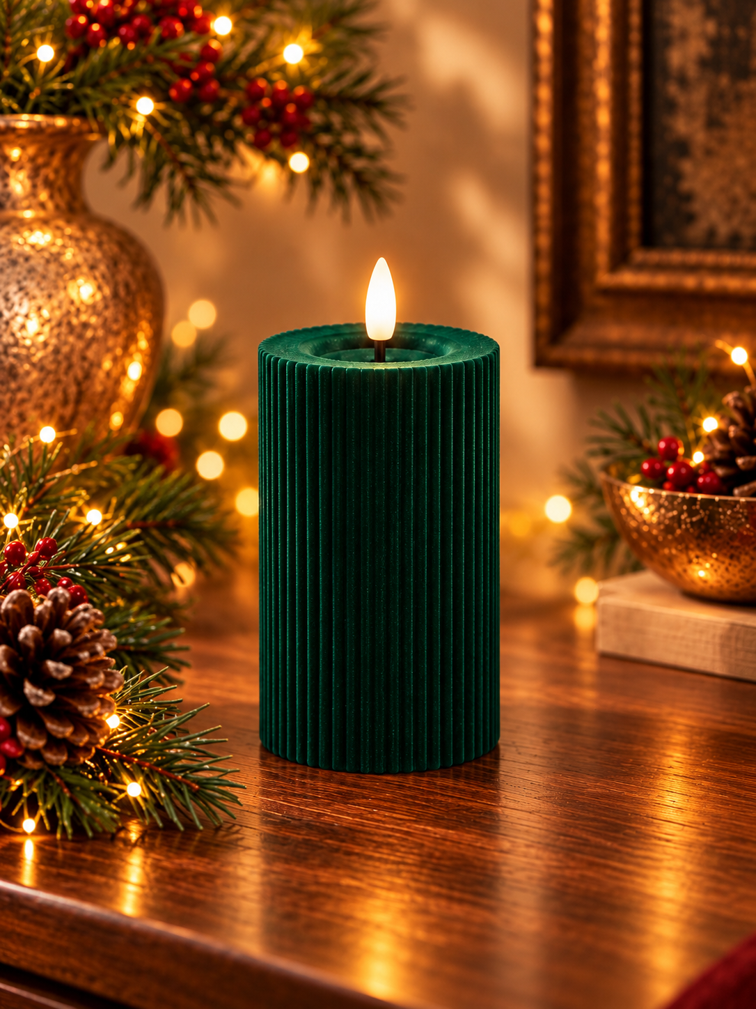 Velvet Forest Green LED Candles