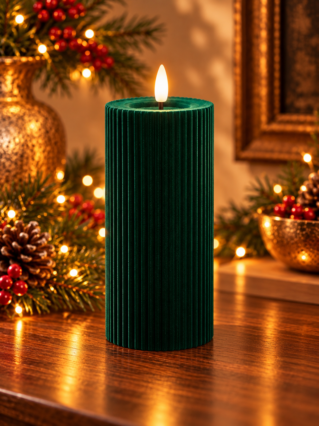 Velvet Forest Green LED Candles