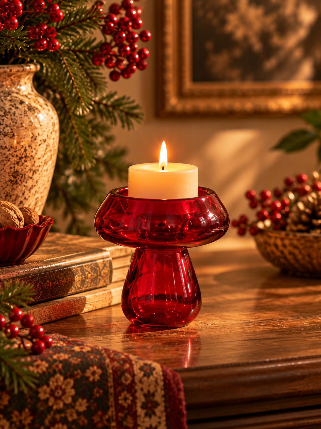 Reversible Glass Mushroom Candle Holder