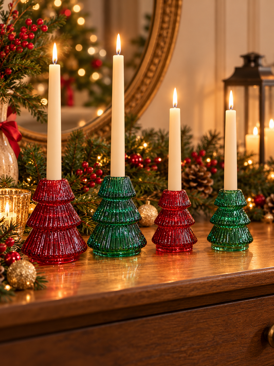 Glass Christmas Tree Candle Holders