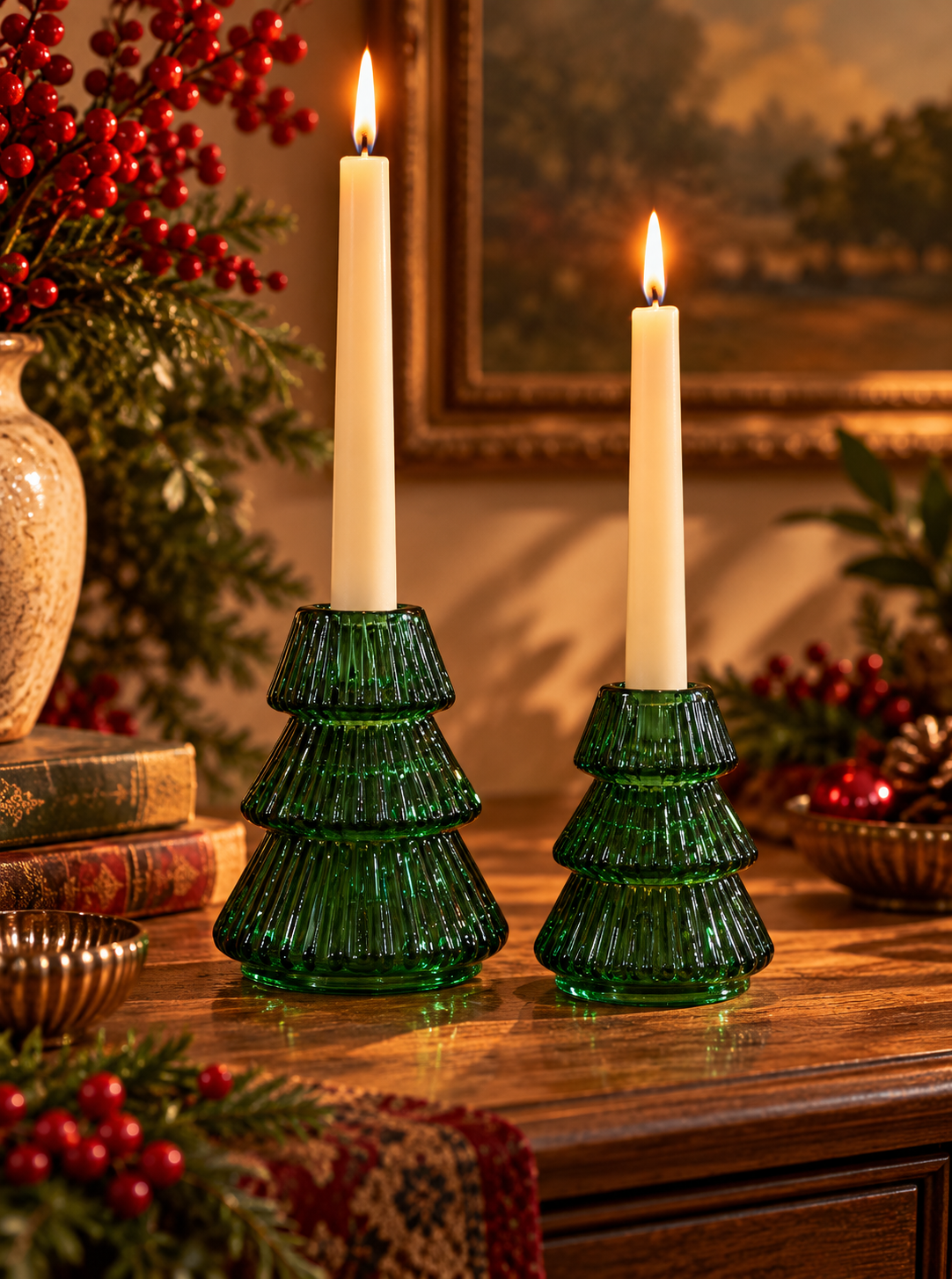 Glass Christmas Tree Candle Holders