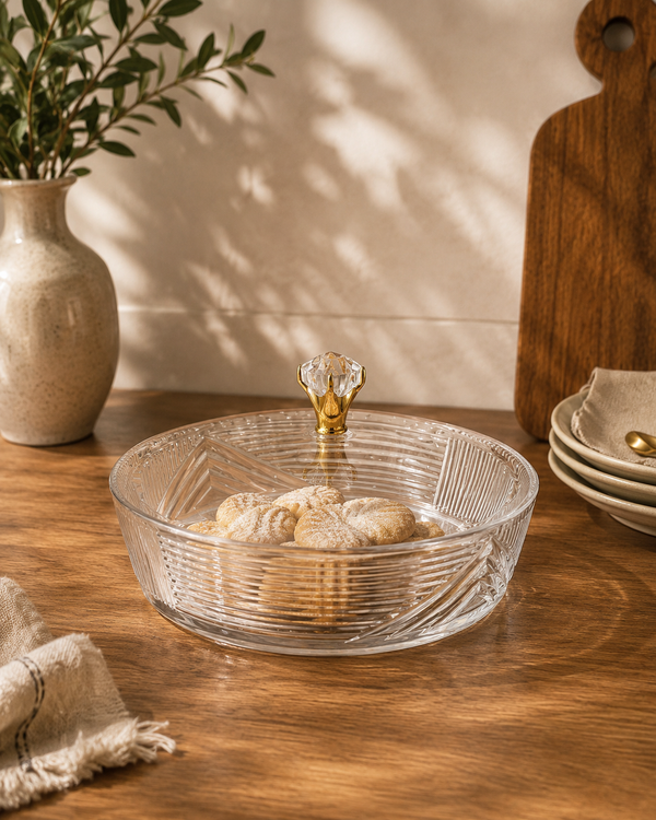 Clear Pastry & Candy Dish with Gold Crown Handle