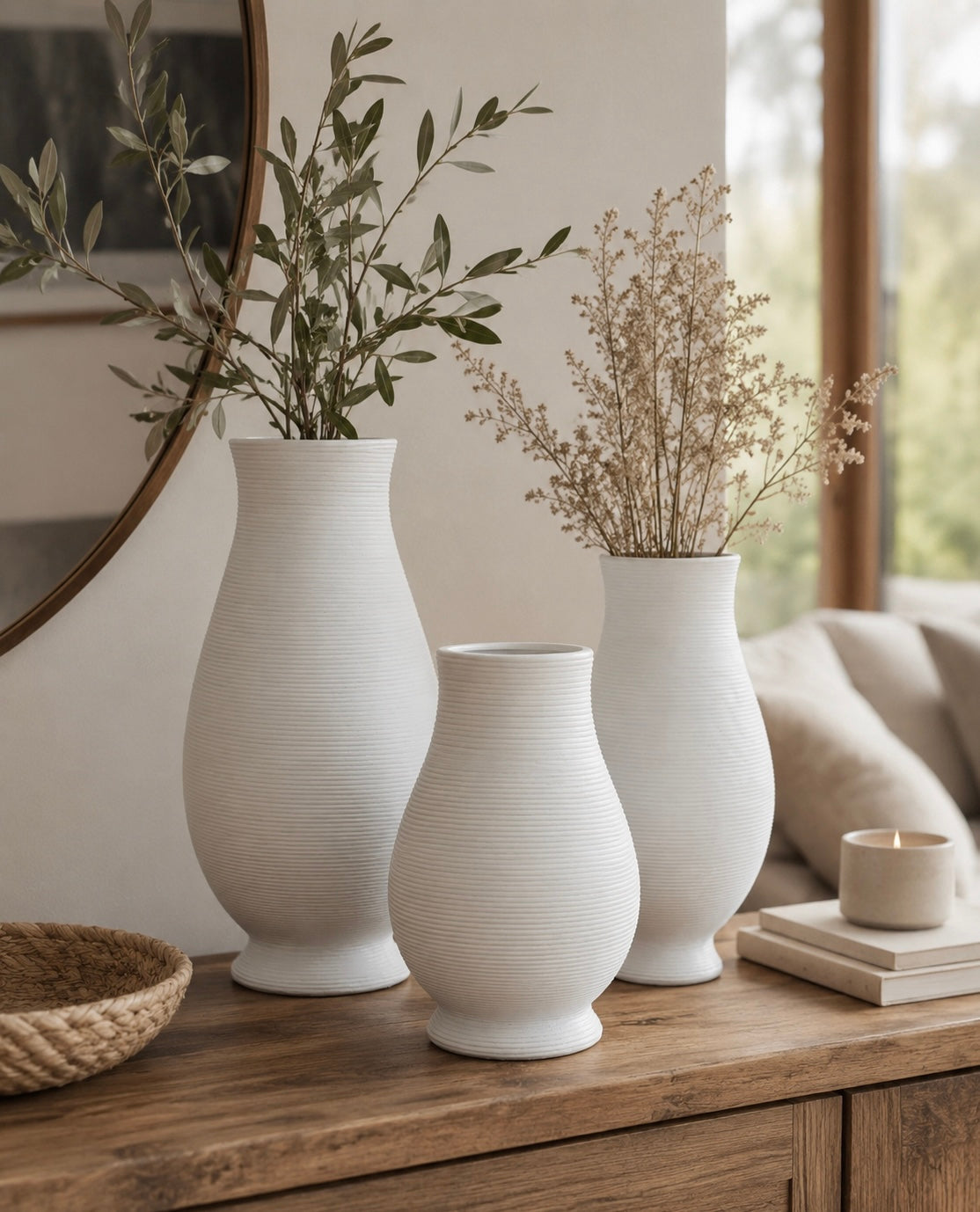 Textured White Ceramic Vases